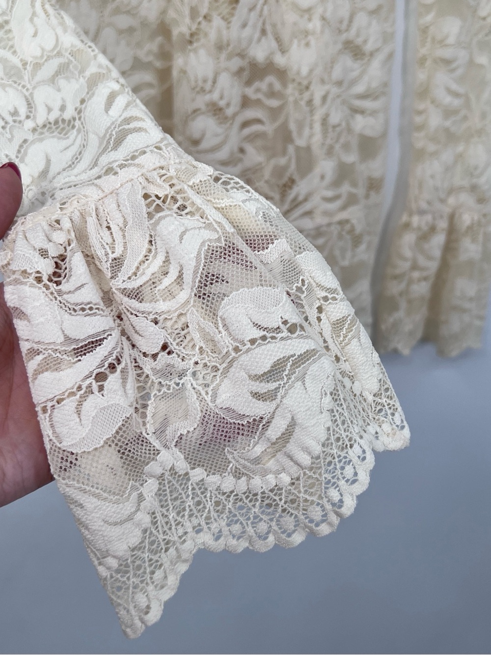 Paco Rabanne Sheer Floral Lace mock neck Top Cream size 34 tunic or mini dress - Picture 7 of 9
